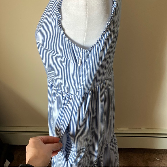 J. Crew Tiered Flounce Ruffle Searsucker Blue and White Stripe Sleeveless Dress - Picture 5 of 11